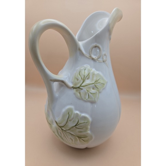 Lenox Other - Ceramic Pitcher Gourd White And Light Green Embossed